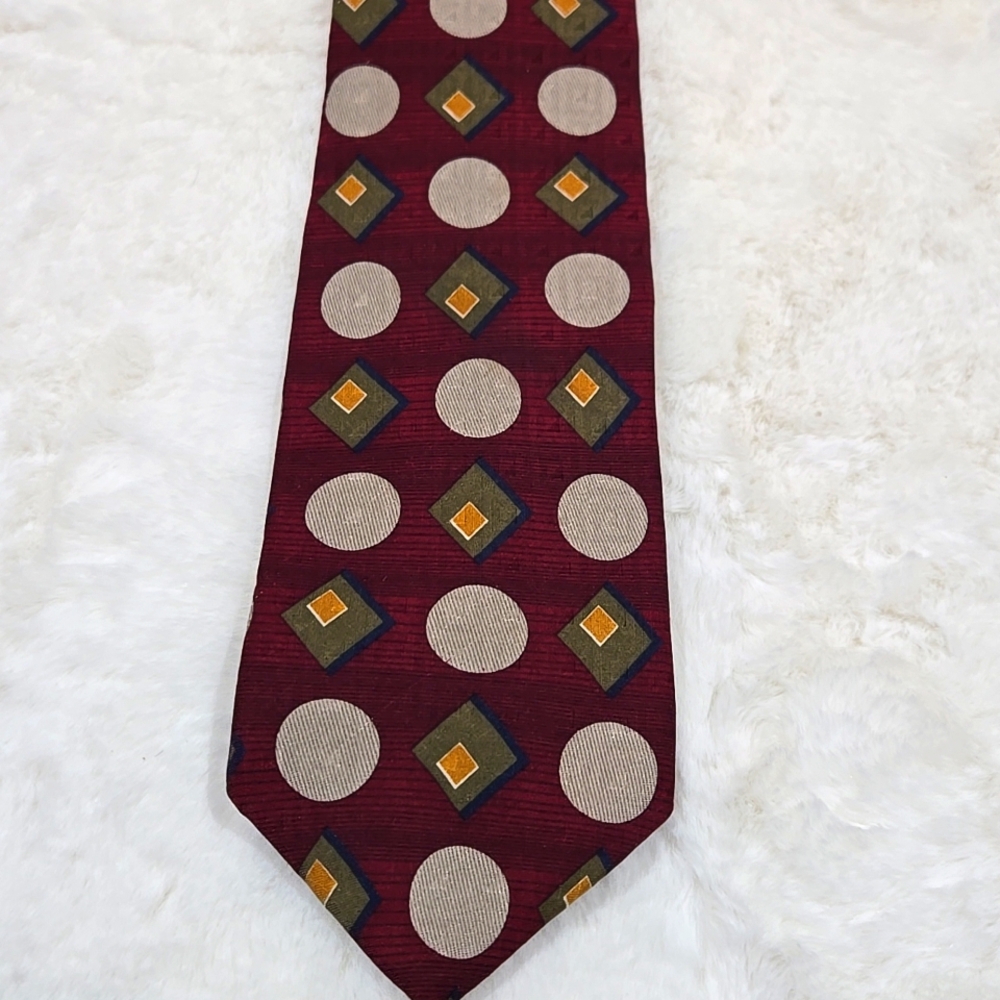Kenneth Cole silk tie burgundy,  cream, blue, green